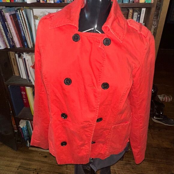 Old Navy bright red lightweight peacoat L minimalist trench coat - Picture 1 of 4